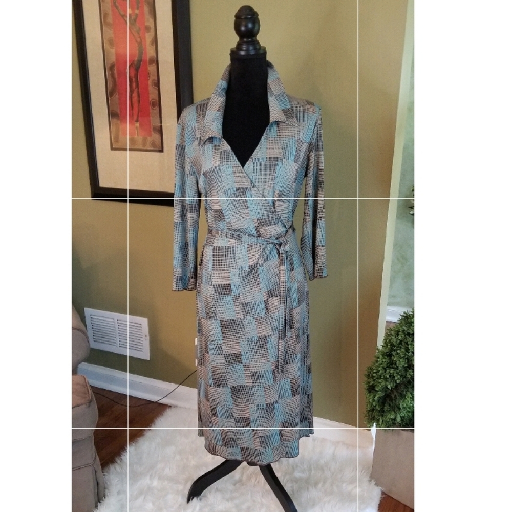 Neutral Tone Tri-Colored Wrap Dress